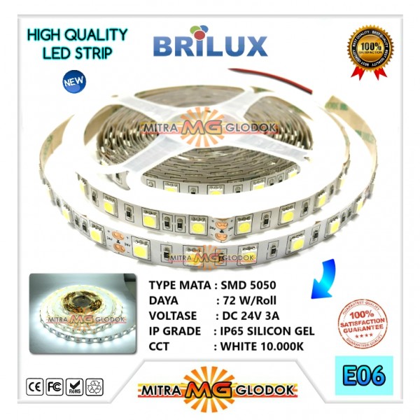 LED Strip Brilux SMD 5050 Mata Besar DC 24V | IP 20 - Indoor - White / Putih